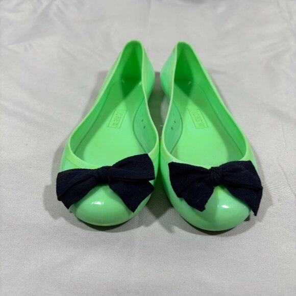 J. Crew Vintage Green And Black Rainy Day Bow Ballet Flats Rubber Jelly Shoes 7 - Picture 2 of 7